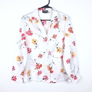 Vintage Russ floral print button up long sleeve top blouse grandmacore retro